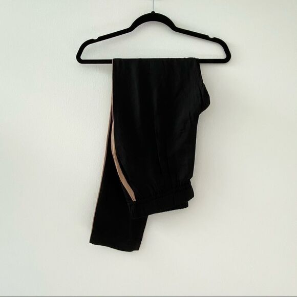 Joie Black Elastic Waist Pants with Tan Tux Stripe - Picture 1 of 8